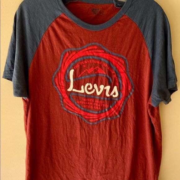 Levi’s Brick Red/Blue Ringer T-Shirt Sz Large - Picture 5 of 8
